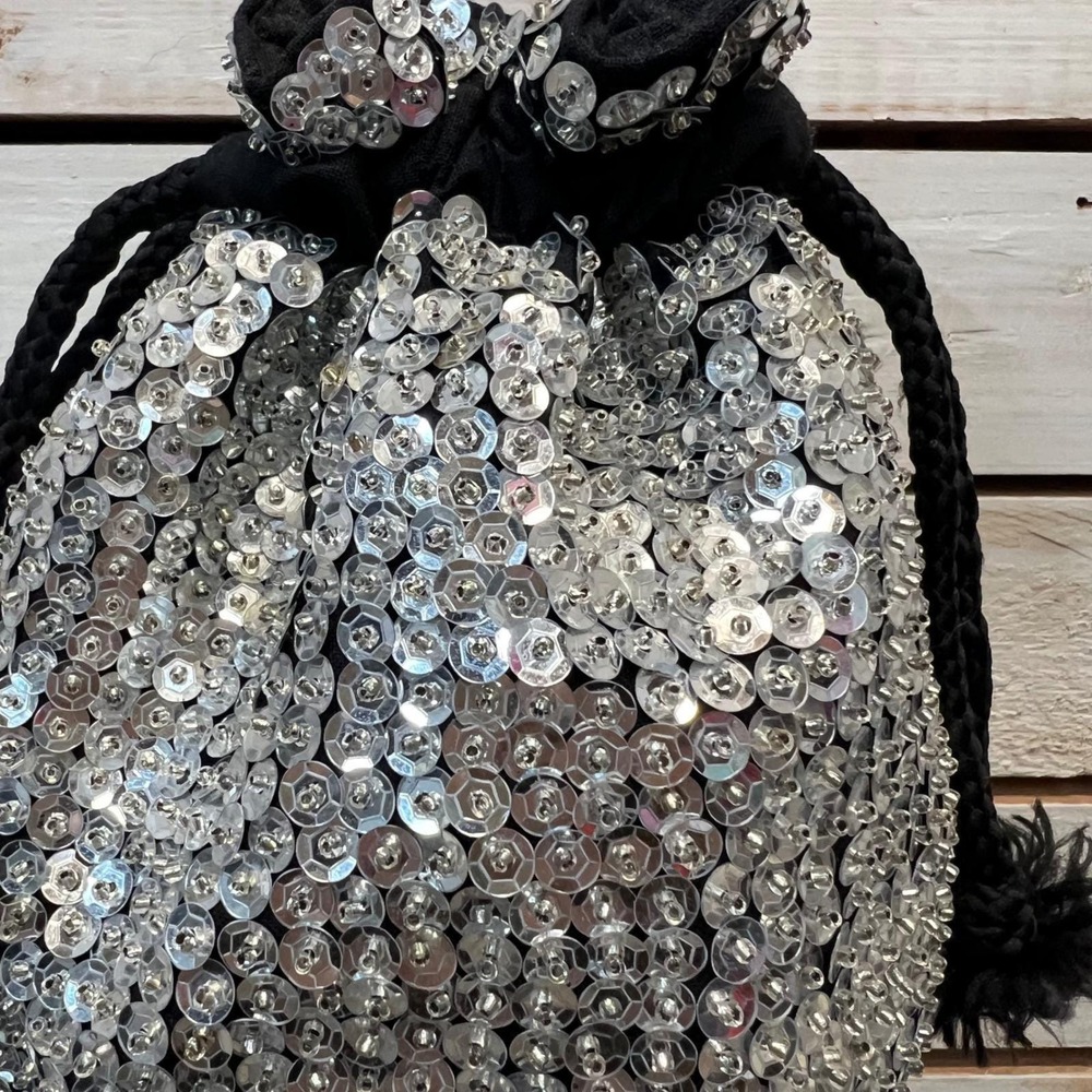 Vintage Y2K Silver Sequin‎ Bucket Bag Disco Party Club Micro Purse - Picture 4 of 10